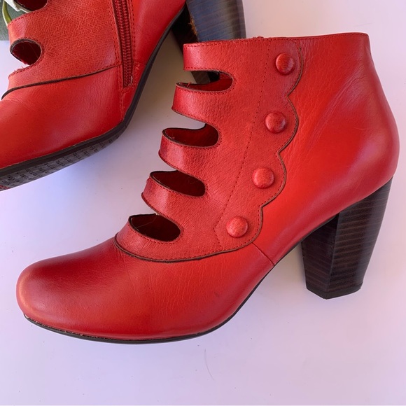 Miz Mooz Debra Leather Heeled Ankle Booties in True Red - Picture 2 of 12